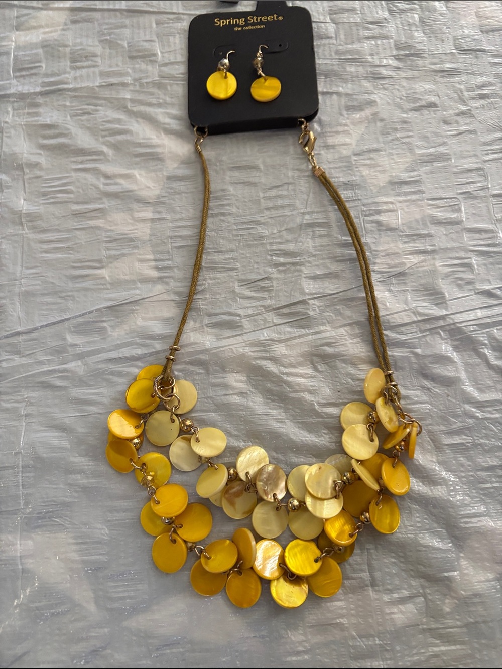Spring Street Yellow Multi-Disc Layered Necklace and Earring Set